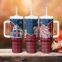 Iceland Crest Tumbler With Handle with Viking Dragon and Icelandic Flag Plaid Pattern - Wonder Print Shop
