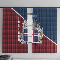 Iceland Crest Window Curtain with Viking Dragon and Icelandic Flag Plaid Pattern - Wonder Print Shop