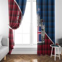 Iceland Crest Window Curtain with Viking Dragon and Icelandic Flag Plaid Pattern - Wonder Print Shop