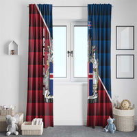 Iceland Crest Window Curtain with Viking Dragon and Icelandic Flag Plaid Pattern - Wonder Print Shop