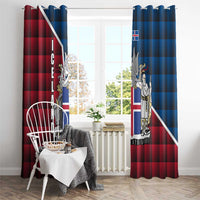 Iceland Crest Window Curtain with Viking Dragon and Icelandic Flag Plaid Pattern - Wonder Print Shop