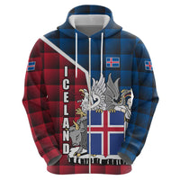 Iceland Crest Zip Hoodie with Viking Dragon and Icelandic Flag Plaid Pattern - Wonder Print Shop