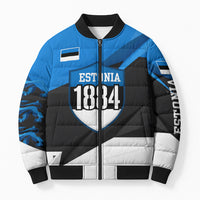 Estonia Flag 1884 Freedom Bomber Puffer Jacket Geometric Lion Crest National Pride