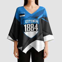 Estonia Flag 1884 Freedom Kimono Sleeve Blouse Geometric Lion Crest National Pride