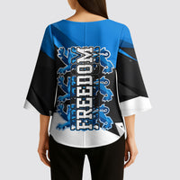Estonia Flag 1884 Freedom Kimono Sleeve Blouse Geometric Lion Crest National Pride