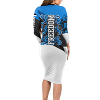 Estonia Flag 1884 Freedom Long Sleeve Bodycon Dress Geometric Lion Crest National Pride