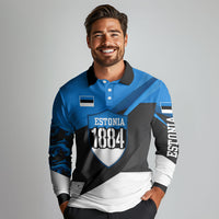 Estonia Flag 1884 Freedom Long Sleeve Polo Shirt Geometric Lion Crest National Pride