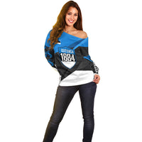 Estonia Flag 1884 Freedom Off Shoulder Sweater Geometric Lion Crest National Pride