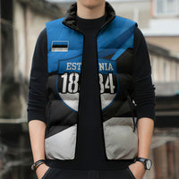 Estonia Flag 1884 Freedom Sleeveless Puffer Jacket Geometric Lion Crest National Pride