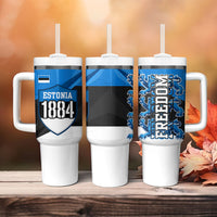 Estonia Flag 1884 Freedom Tumbler With Handle Geometric Lion Crest National Pride