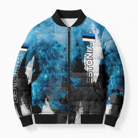 Estonia Elagu Eesti Lions Bomber Puffer Jacket Watercolor Splash Flag Heraldic
