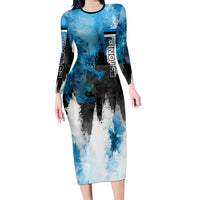 Estonia Elagu Eesti Lions Long Sleeve Bodycon Dress Watercolor Splash Flag Heraldic