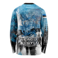 Estonia Elagu Eesti Lions Long Sleeve Shirt Watercolor Splash Flag Heraldic