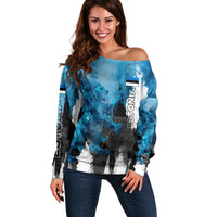 Estonia Elagu Eesti Lions Off Shoulder Sweater Watercolor Splash Flag Heraldic