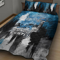 Estonia Elagu Eesti Lions Quilt Bed Set Watercolor Splash Flag Heraldic