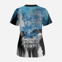 Estonia Elagu Eesti Lions Scrub Top Watercolor Splash Flag Heraldic