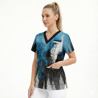 Estonia Elagu Eesti Lions Scrub Top Watercolor Splash Flag Heraldic