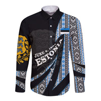 Estonia June 4 1884 Eesti Lipp Long Sleeve Button Shirt Ethnic Traditional Folk Art Flag