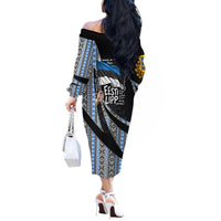 Estonia June 4 1884 Eesti Lipp Off The Shoulder Long Sleeve Dress Ethnic Traditional Folk Art Flag