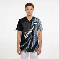 Estonia June 4 1884 Eesti Lipp Scrub Top Ethnic Traditional Folk Art Flag