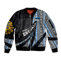 Estonia June 4 1884 Eesti Lipp Sleeve Zip Bomber Jacket Ethnic Traditional Folk Art Flag