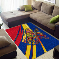 Romania Flag Day Area Rug Libertate Ziua Drapelului - Eagle Patriotic Tricolor Floral