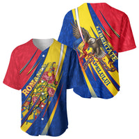 Romania Flag Day Baseball Jersey Libertate Ziua Drapelului - Eagle Patriotic Tricolor Floral