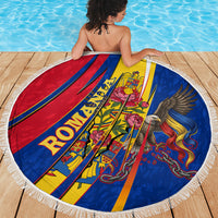 Romania Flag Day Beach Blanket Libertate Ziua Drapelului - Eagle Patriotic Tricolor Floral