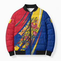 Romania Flag Day Bomber Puffer Jacket Libertate Ziua Drapelului - Eagle Patriotic Tricolor Floral
