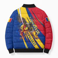 Romania Flag Day Bomber Puffer Jacket Libertate Ziua Drapelului - Eagle Patriotic Tricolor Floral