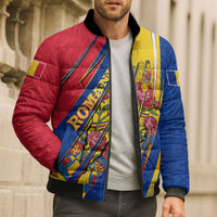 Romania Flag Day Bomber Puffer Jacket Libertate Ziua Drapelului - Eagle Patriotic Tricolor Floral