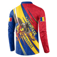 Romania Flag Day Button Sweatshirt Libertate Ziua Drapelului - Eagle Patriotic Tricolor Floral
