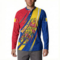 Romania Flag Day Button Sweatshirt Libertate Ziua Drapelului - Eagle Patriotic Tricolor Floral