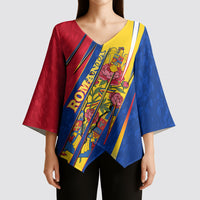 Romania Flag Day Kimono Sleeve Blouse Libertate Ziua Drapelului - Eagle Patriotic Tricolor Floral