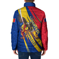 Romania Flag Day Padded Jacket Libertate Ziua Drapelului - Eagle Patriotic Tricolor Floral