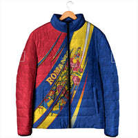 Romania Flag Day Padded Jacket Libertate Ziua Drapelului - Eagle Patriotic Tricolor Floral