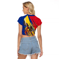Romania Flag Day Raglan Cropped T Shirt Libertate Ziua Drapelului - Eagle Patriotic Tricolor Floral