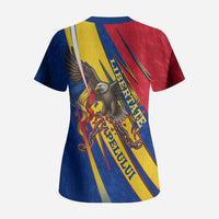 Romania Flag Day Scrub Top Libertate Ziua Drapelului - Eagle Patriotic Tricolor Floral