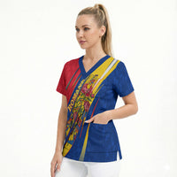 Romania Flag Day Scrub Top Libertate Ziua Drapelului - Eagle Patriotic Tricolor Floral