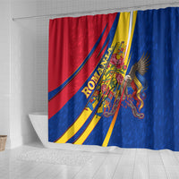 Romania Flag Day Shower Curtain Libertate Ziua Drapelului - Eagle Patriotic Tricolor Floral