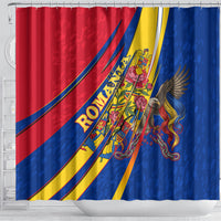 Romania Flag Day Shower Curtain Libertate Ziua Drapelului - Eagle Patriotic Tricolor Floral