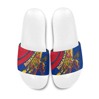 Romania Flag Day Slide Sandals Libertate Ziua Drapelului - Eagle Patriotic Tricolor Floral