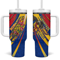 Romania Flag Day Tumbler With Handle Libertate Ziua Drapelului - Eagle Patriotic Tricolor Floral