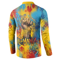 Romania Freedom Button Sweatshirt Flag Day June 26 - Raised Fist - Graffiti Style