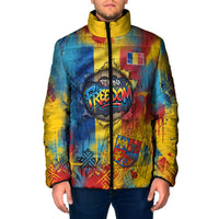 Romania Freedom Padded Jacket Flag Day June 26 - Raised Fist - Graffiti Style