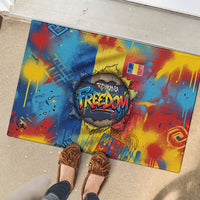 Romania Freedom Rubber Doormat Flag Day June 26 - Raised Fist - Graffiti Style