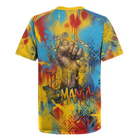 Romania Freedom Rugby Jersey Flag Day June 26 - Raised Fist - Graffiti Style