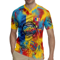 Romania Freedom Rugby Jersey Flag Day June 26 - Raised Fist - Graffiti Style