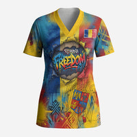 Romania Freedom Scrub Top Flag Day June 26 - Raised Fist - Graffiti Style
