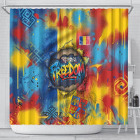Romania Freedom Shower Curtain Flag Day June 26 - Raised Fist - Graffiti Style